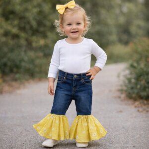 Girls Bell Bottom Jeans 2T Custom Ruffle Flare Denim